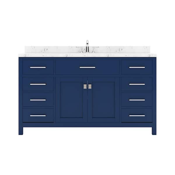 Virtu USA Caroline 60 in. W x 22 in. D x 35 in. H Single Sink Bath Vanity in French Blue with Quartz Top