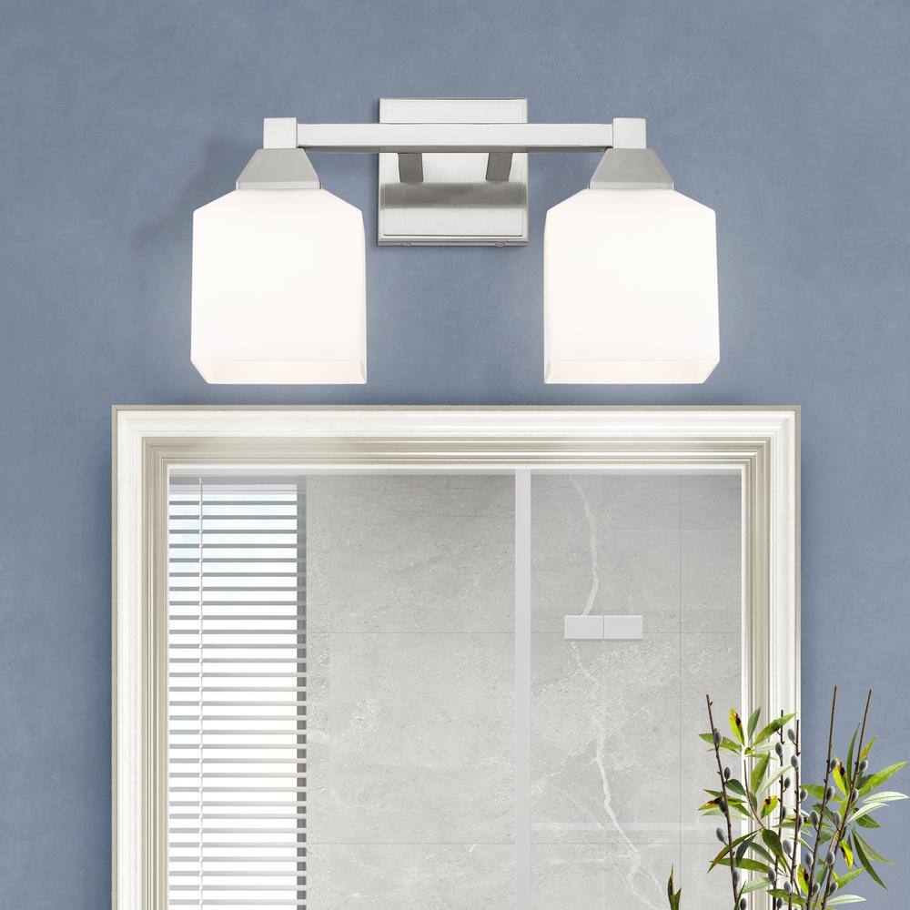 Aragon Brushed Nickel 2-Light Vanity with Satin Opal Glass