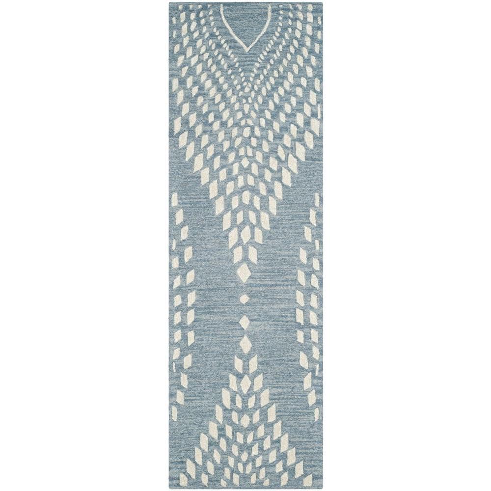 Handmade Bella Blue Ivory Floral Wool Runner Rug - 2'3" x 7'