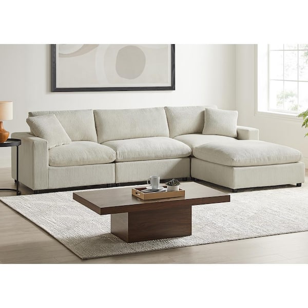Casella 120 in. Square Arm 4-Piece Corduroy Fabric Modular Chofa Sectional in Beige Corduroy