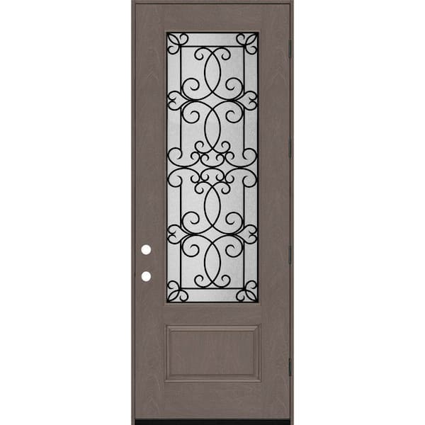 Steves & Sons Regency 36 in. x 96 in. 3/4Lite Georgian Decorative Glass LHOS Ashwood Mahogany Fiberglass Prehung Front Door