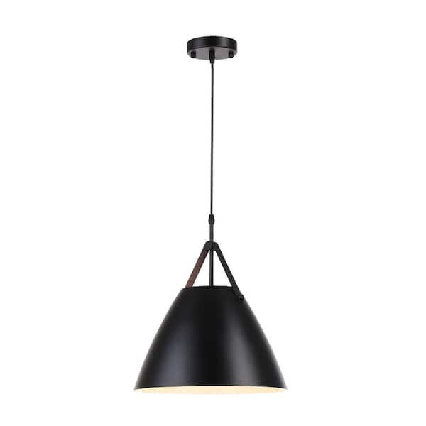 Unbranded Maroco 60-Watt 1 Light Black Nordic Modern Strap Pendant Light with Metal Shade, No Bulbs Included