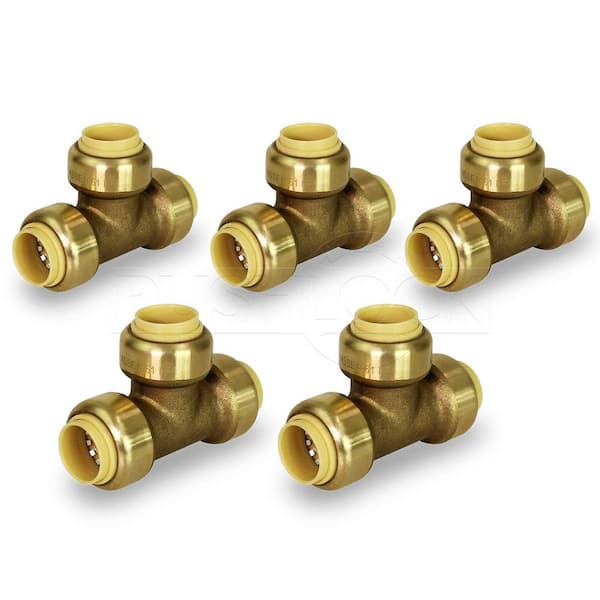 PLUMBFLEX 1 in. Tee Pipe Fittings Push to Connect PEX Copper, CPVC Brass (5-Pack)