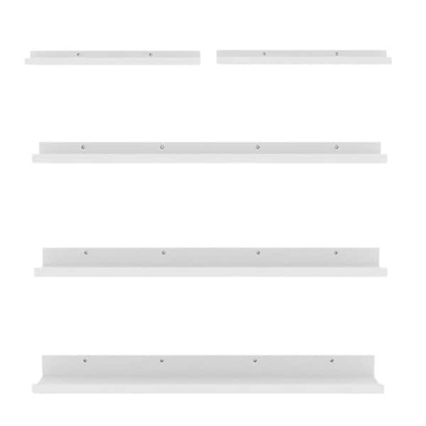 47 in. W x 6 in. D White Wood Floating Shelves Decorative Wall Shelf (Set of 5)