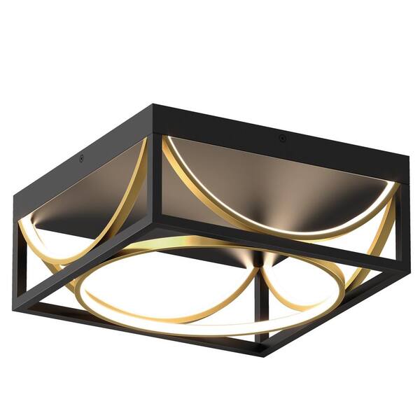 Artika Luxury 13 in. 1-Light Modern Black and Gold Integrated LED Flush Mount Ceiling Light Fixture for Kitchen or Bedroom