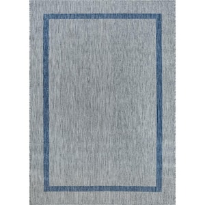 Waikiki Grey/Blue 4 ft. x 6 ft. Bordered Indoor Outdoor Area Rug