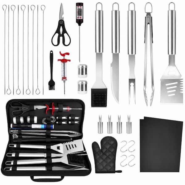 28-Piece Stainless Steel BBQ Grill Accessories Set, Portable Grilling Utensils Tools Kit with Storage Bag