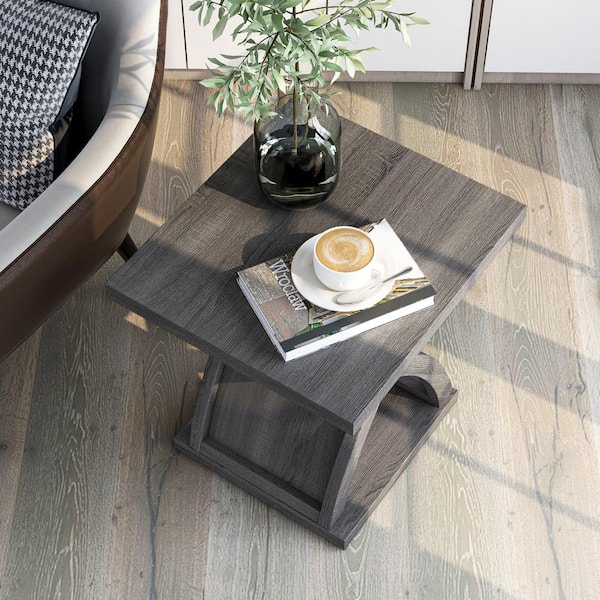 Nipran 22 Wide Distressed Gray 1 Open Shelf End Table