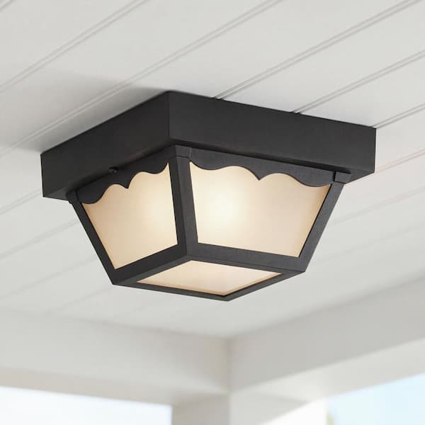 1-Light 8-1/4 in.Black Acrylic Traditional Outdoor Close-to-Ceiling Light with Scalloped Detail