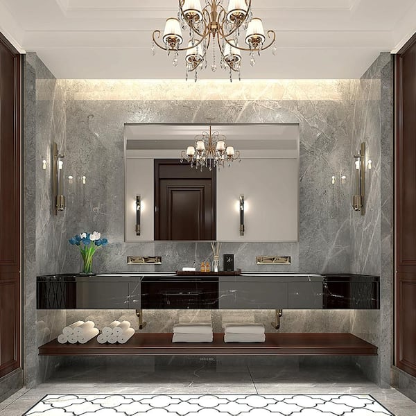 Silver 40 in. W x 30 in. H Modern Rectangle Aluminium Alloy Framed Mirror Wall Mirror Bathroom Vanity Mirror