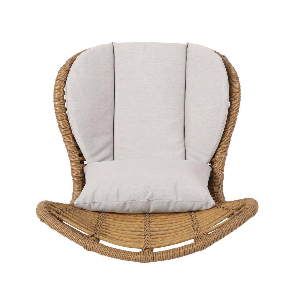 Light Brown Faux Rattan Armless Patio Chairs with Beige Cushions