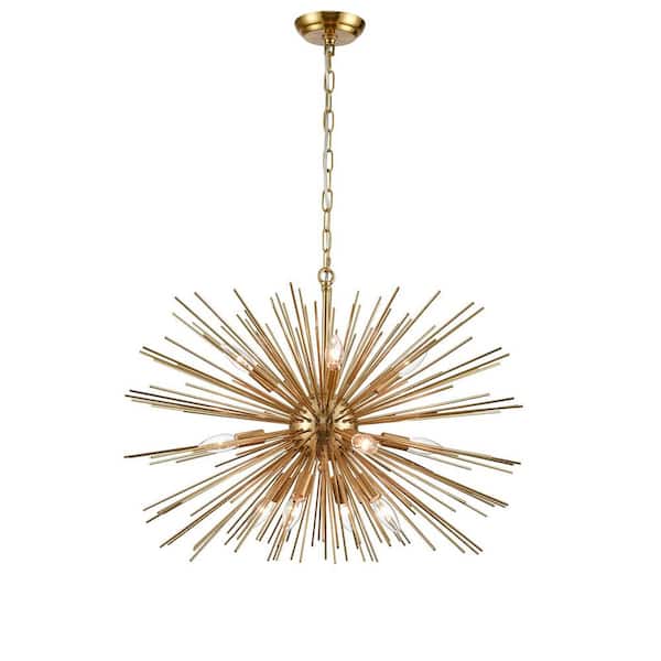 CLAXY 12-Light Brass No Decorative Accents Shaded Star Chandelier for Dining Room, Foyer with No Bulbs Included
