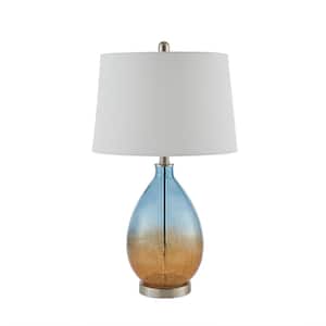 26.75 in. Ombre Blue Glass Table Lamp With White Drum-shaped Shade, Set of 2