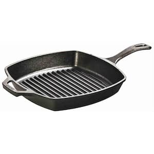 10.5 in. Cast Iron Square Grill Pan in Black with Handle