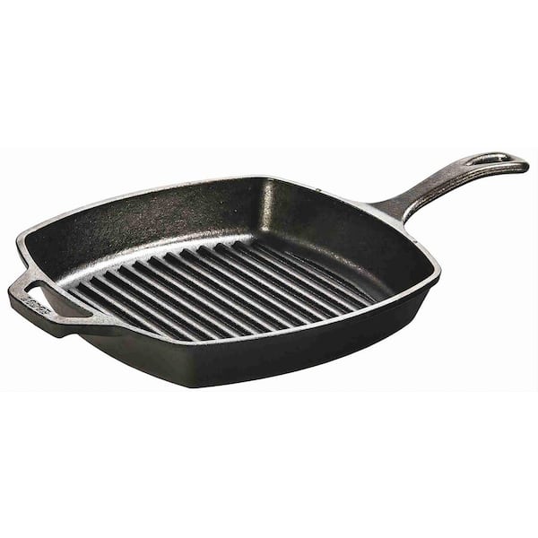 Angel Sar 10.5 in. Cast Iron Square Grill Pan in Black with Handle