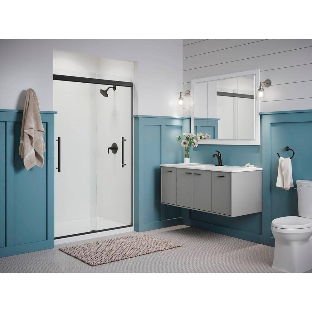 Matte Black Frameless Sliding Shower Door with Clear Glass Panels