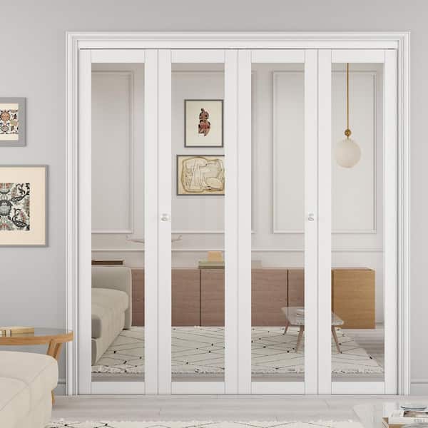 72 in. x 80 in. 1-Lite Mirror and MDF White Solid Core Prefinishied Closet Bifold Door with Hardware Kit