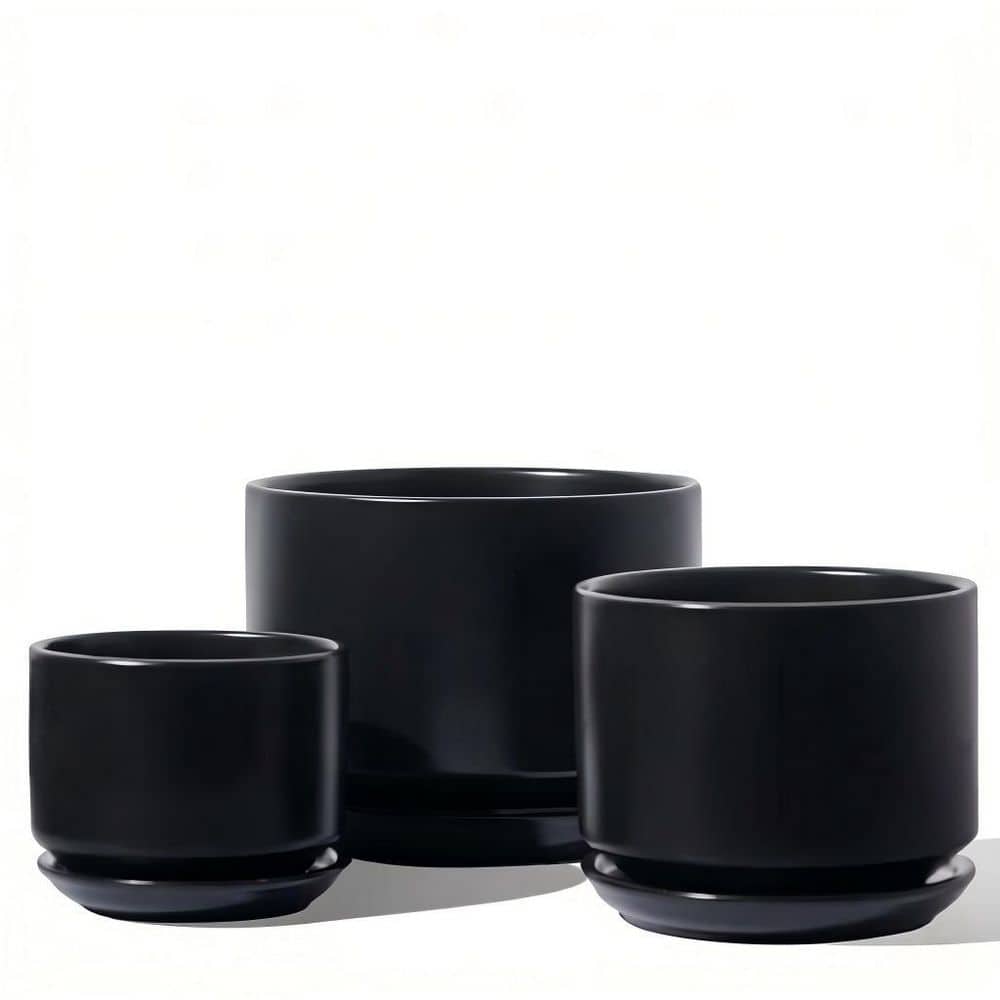 3 Pack Ceramic Plant Pots Set, Planter with Drainage Holes for Indoor Outdoor Plants, Reactive Glaze Black price history on PriceWatchPro