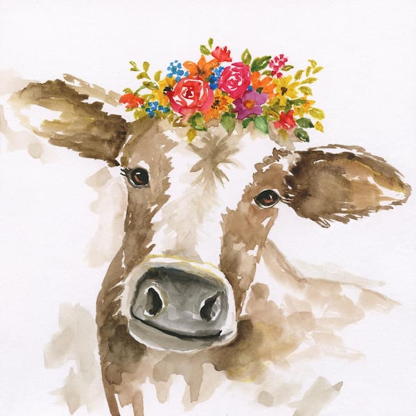 Cute Watercolor Cow Mixed Media Wall Art