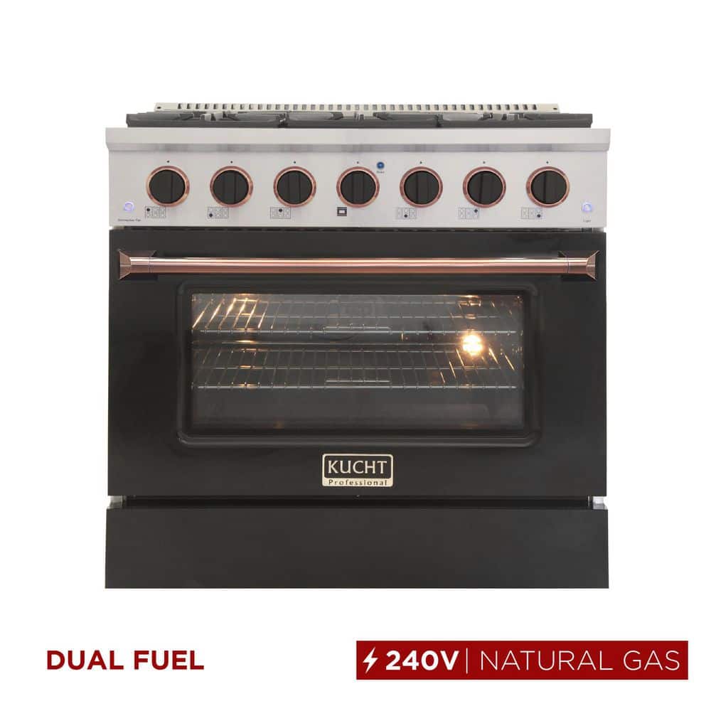 36 in. 5.2 cu. ft. Dual Fuel Range with Gas Stove and Electric Oven with Convection Oven in Black with Rose Gold Handle price history on PriceWatchPro