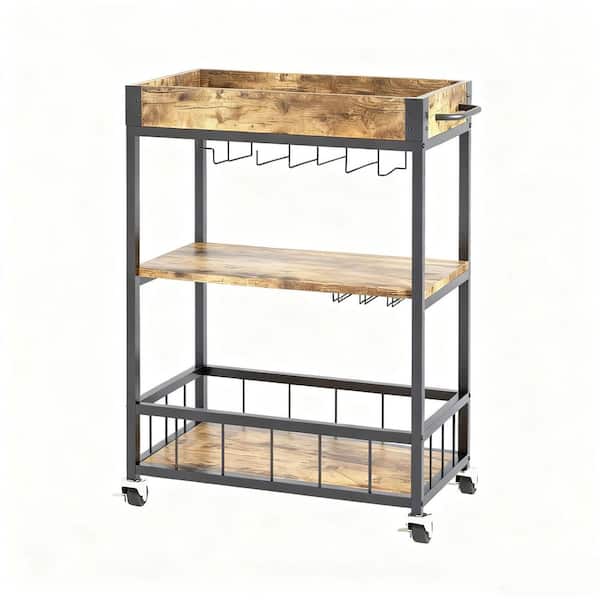 34 in. x 25 in. Brown Wood Outdoor Industrial Vintage Style Cart with Wheels