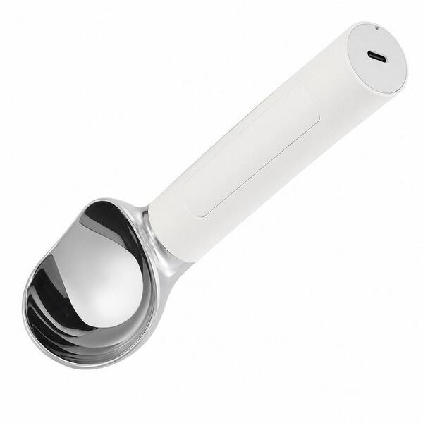 White Rechargeable Electric Heated Ice Cream Scoop with LED Display IP67 Waterproof 2 oz. for Hard Frozen Dessert Home