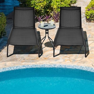 2-Piece Metal Outdoor Chaise Lounge Patio Adjustable 6 Position Recliner Wheels Black
