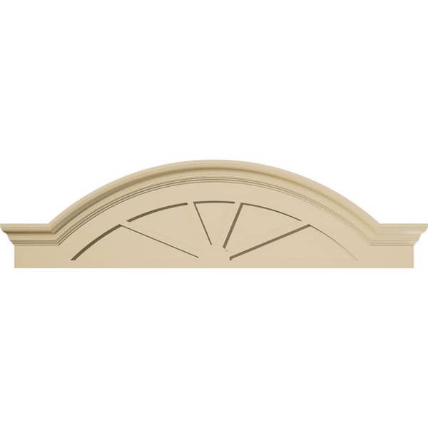 52 in. W x 14 in. H x 2-1/2 in. P Segment Arch W/Flankers 4 Spoke Signature Urethane Pediment, Primed Tan