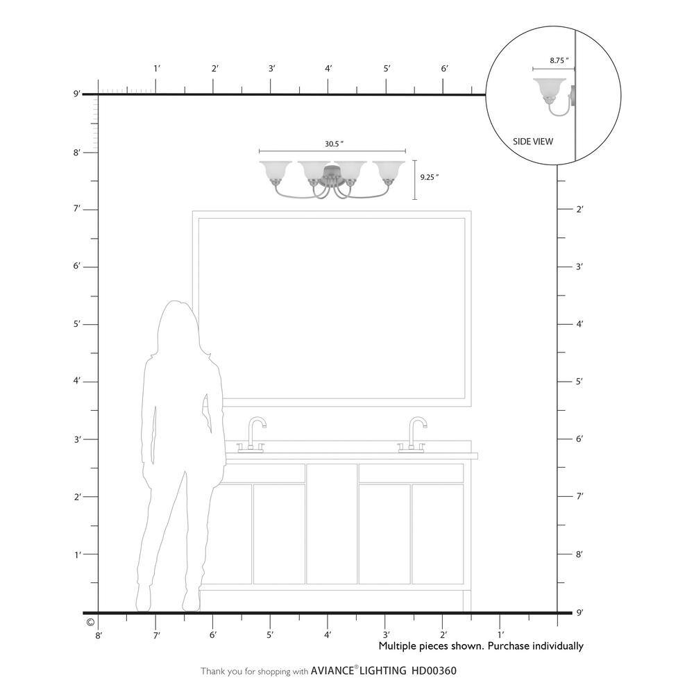 Edgemont Polished Brass 4-Light Vanity with White Alabaster Glass