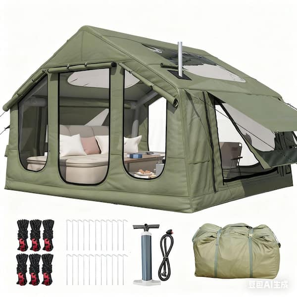 DSNAPE 4-Season 10 ft. x 8 ft. Green Inflatable Camping Tent with