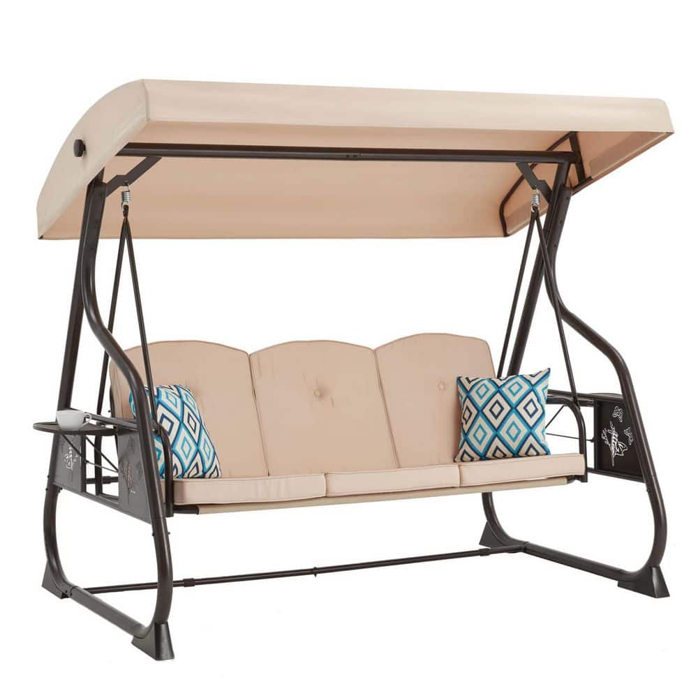 ZZW 3-Seat Patio Porch Swing 800 lbs. Outdoor Swing with Stand w