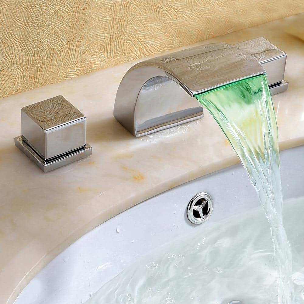 Chrome LED Waterfall Bathroom Sink Faucet with Dual Knob Handles