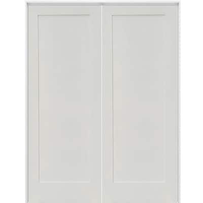 48 in. x 80 in. Craftsman Shaker 1-Panel Bi-Parting MDF Solid Hybrid Core Double Prehung Interior French Door