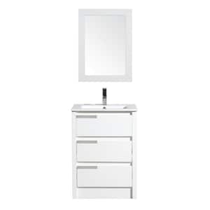 Wonline 23.62 in. W x 17.72 in. D x 33.46 in. H Single Sink Bath Vanity in White with White Ceramic Top and Mirror