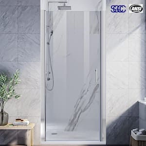 33 in. W x 72 in. H Pivot Swing Frameless Shower Door in Chrome with Clear Glass
