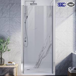 35 in. W x 72 in. H Pivot Swing Frameless Shower Door in Chrome with Clear Glass