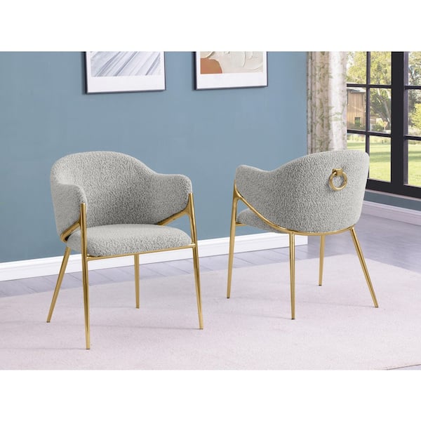 Best Quality Furniture Von Rich Grey Boucle Fabric Side Chair (Set of 2) With Gold Chrome Legs