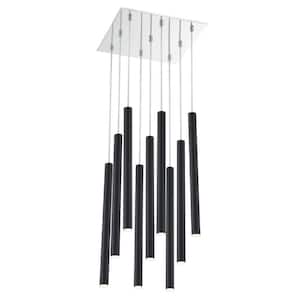 Forest 5 W 9 Light Chrome Integrated LED Shaded Chandelier with Matte Black Steel Shade