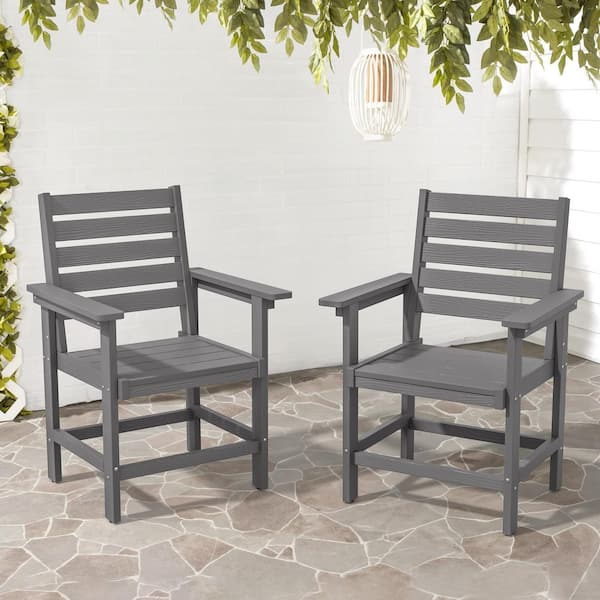 Gray 2-Piece HDPS 18 in Outdoor Serving Bar Outdoor Patio Dining Chairs with Armrest for Backyard Deck Porch