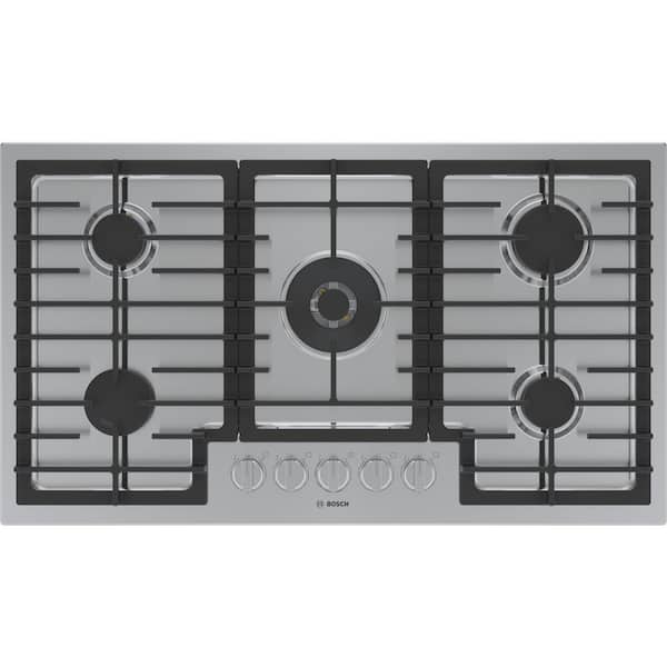 Bosch 800 Series 36 in. Gas Cooktop in Stainless Steel with 5 FlameSelect® Burners including 17,000 BTU Dual-Flame Burner