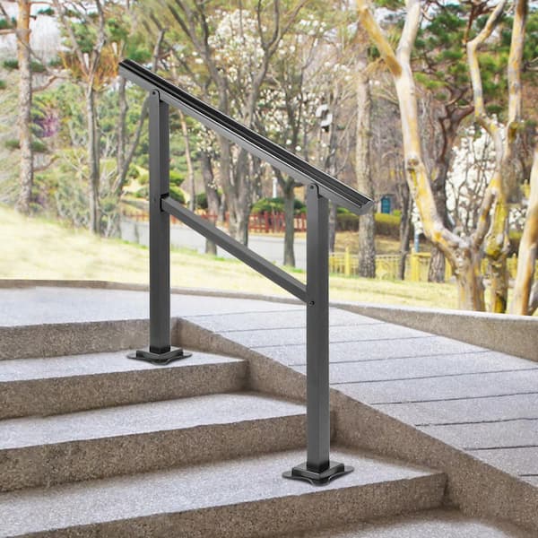 36 in. W x 35 in. H Adjustable Handrail Fits 2 Steps or 3 Steps Aluminum Handrails for Outdoor Steps, Black