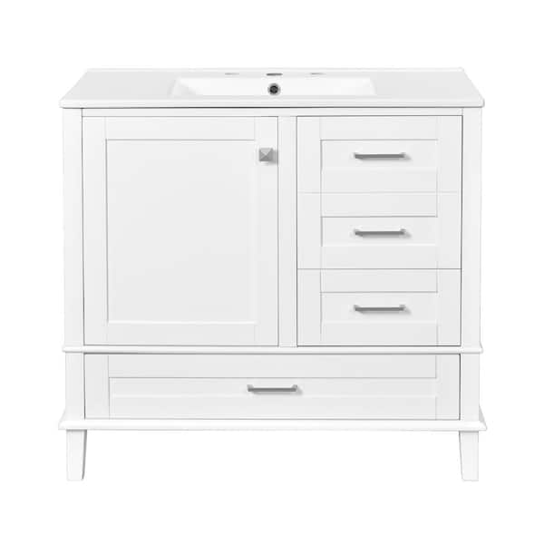 ZXDDMS 36 in. Single Sink Freestanding White Bath Vanity with