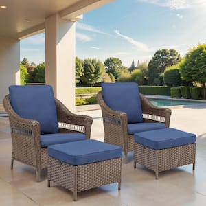 Nyajiah 4-Piece Wicker Patio Conversation Set with Blue Cushions