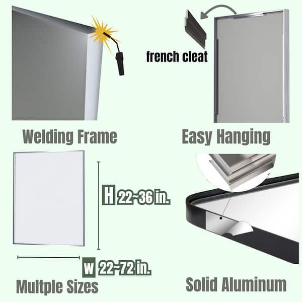 48 in. W x 36 in. H Silver Aluminum Rectangle Framed Tempered Glass Wall-Mounted Bathroom Mirror