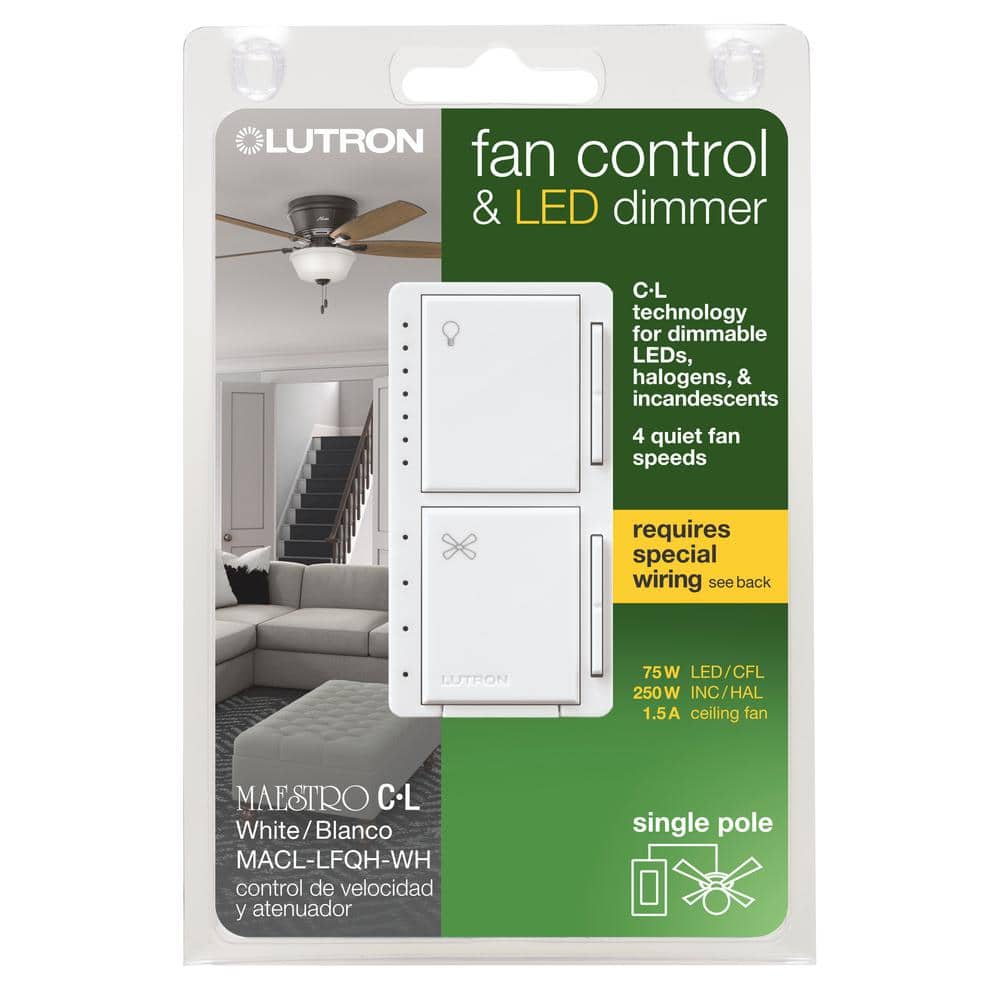 Lutron Maestro White Single Pole Fan and LED Dimmer Switch
