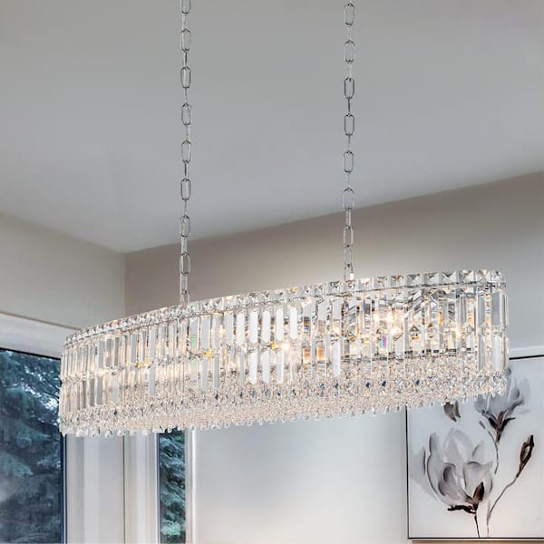 EDISLIVE Orillia Modern 10-Light Dimmable Chrome Geometric Crystal Chandelier