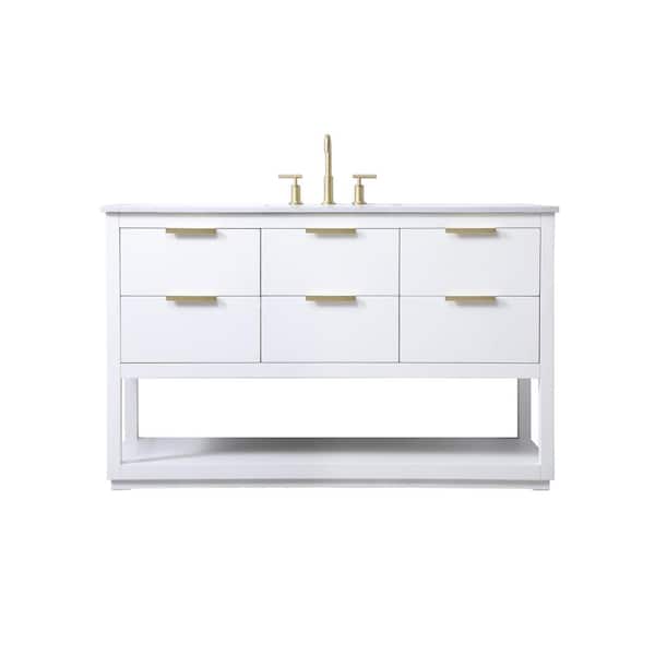 54 in. W x 22 in. D x 34 in. H Bath Vanity in White with Calacatta White Engineered Marble Top