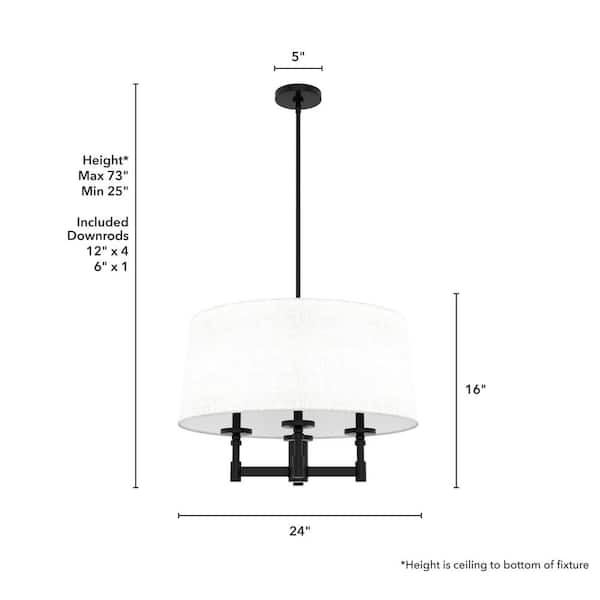 Hunter Briargrove 4-Light Matte Black Shaded Chandelier with Fabric Shade