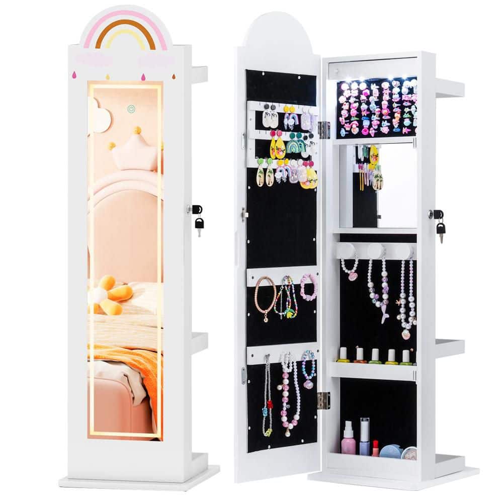 3 In 1 Kids Jewelry Cabinet w/3-Color Lighted Full Length Mirror Clothes Rack White price history on PriceWatchPro