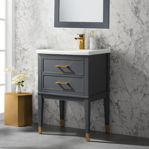 Urban Furnishing Clara 24 in. W x 18.5 in. D Bath Vanity in Gray with Porcelain Vanity Top in White with White Basin
